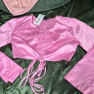 Dynamite Pink Tie-Front Blouse